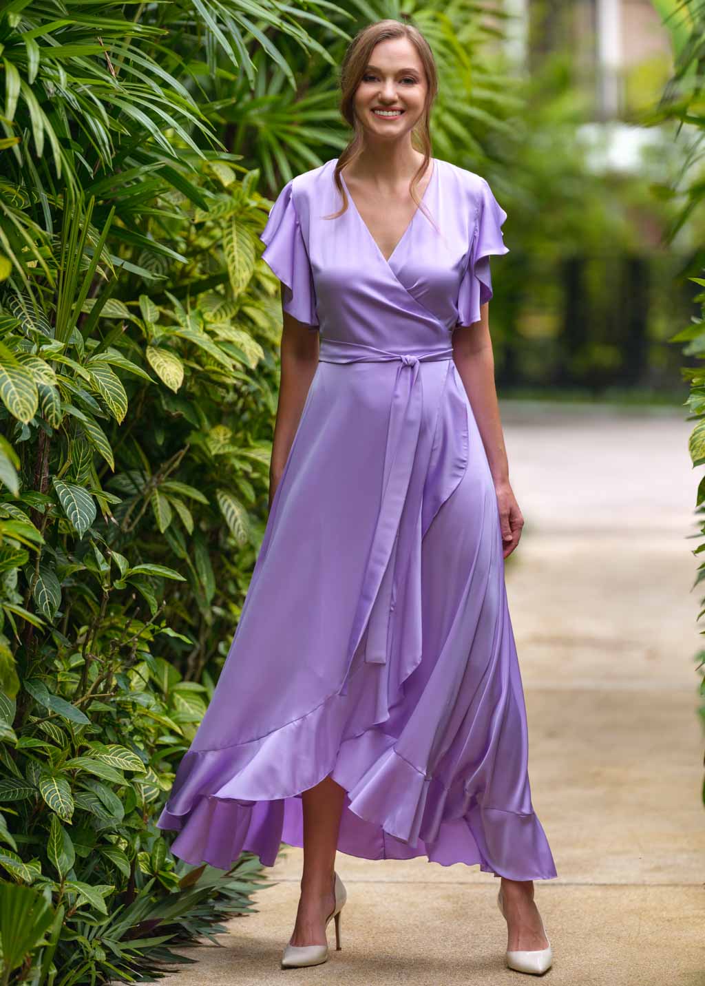 Lilac silk wrap dress