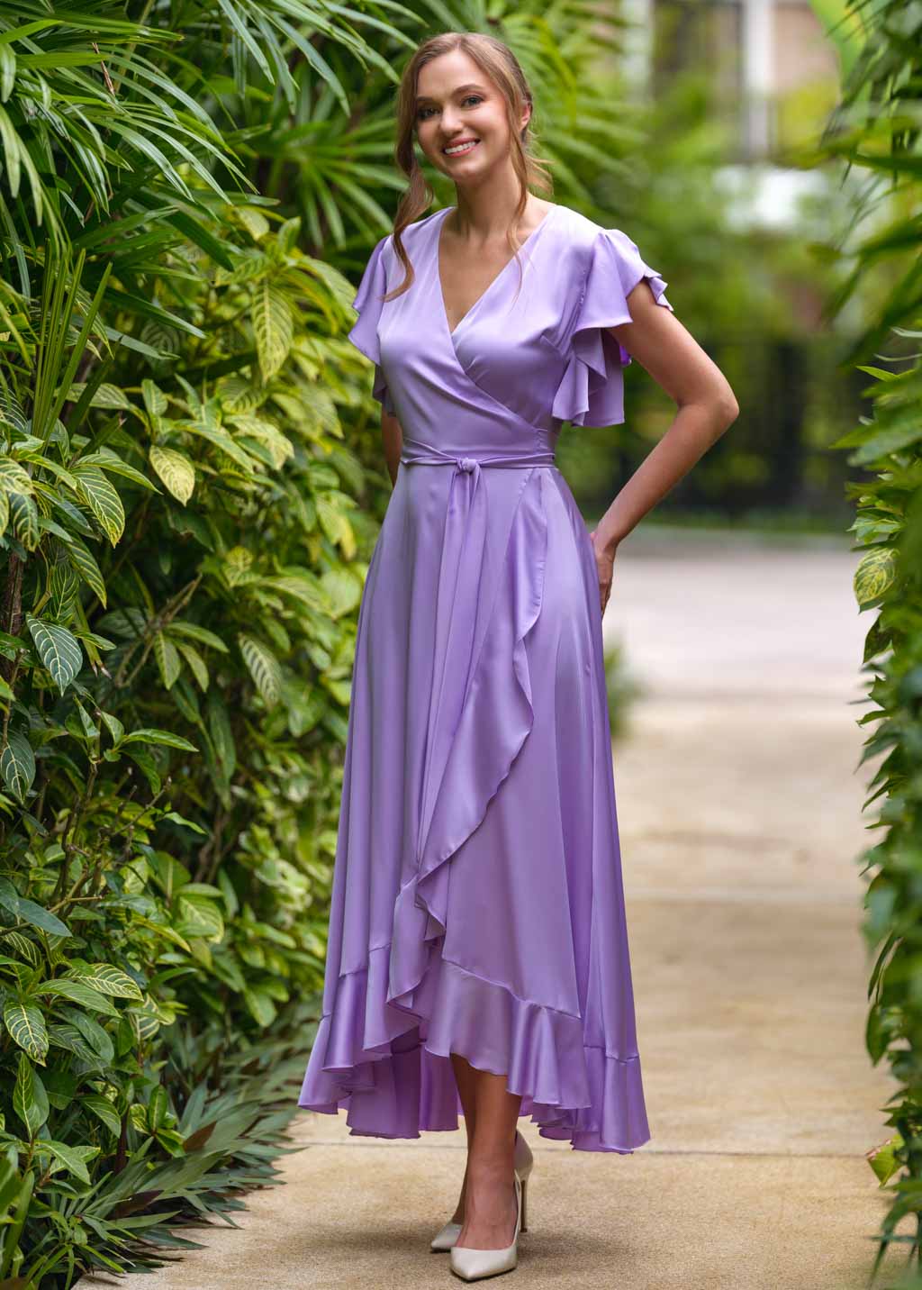 Lilac silk wrap dress