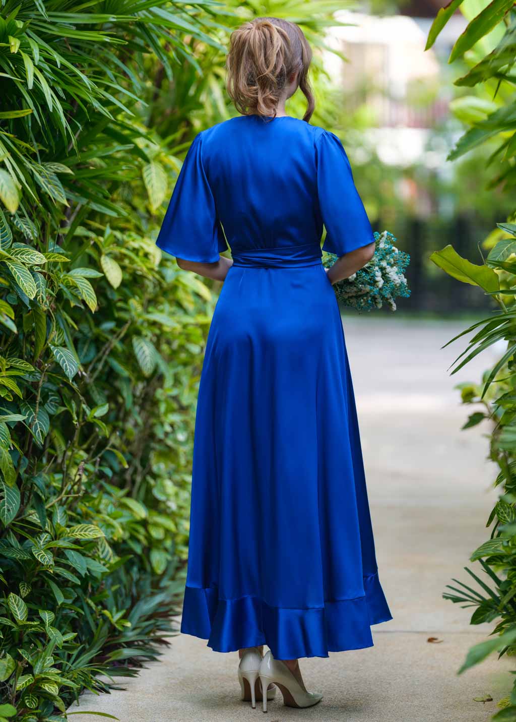 Royal blue wrap silk dress