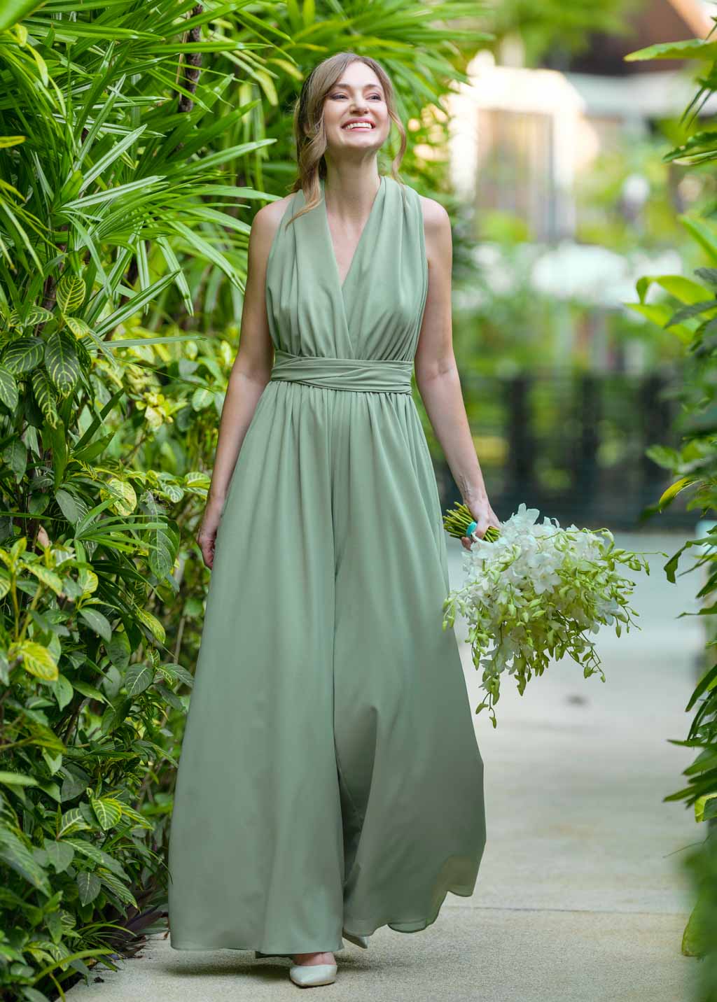 Sage green chiffon infinity jumpsuit