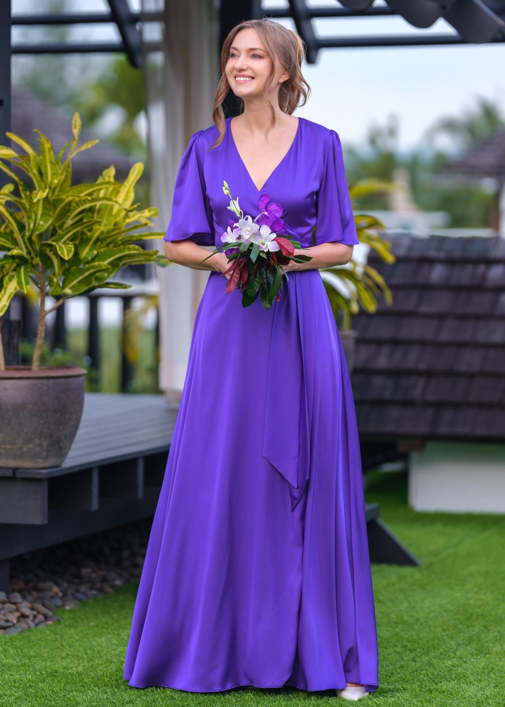 Purple wrap long dress