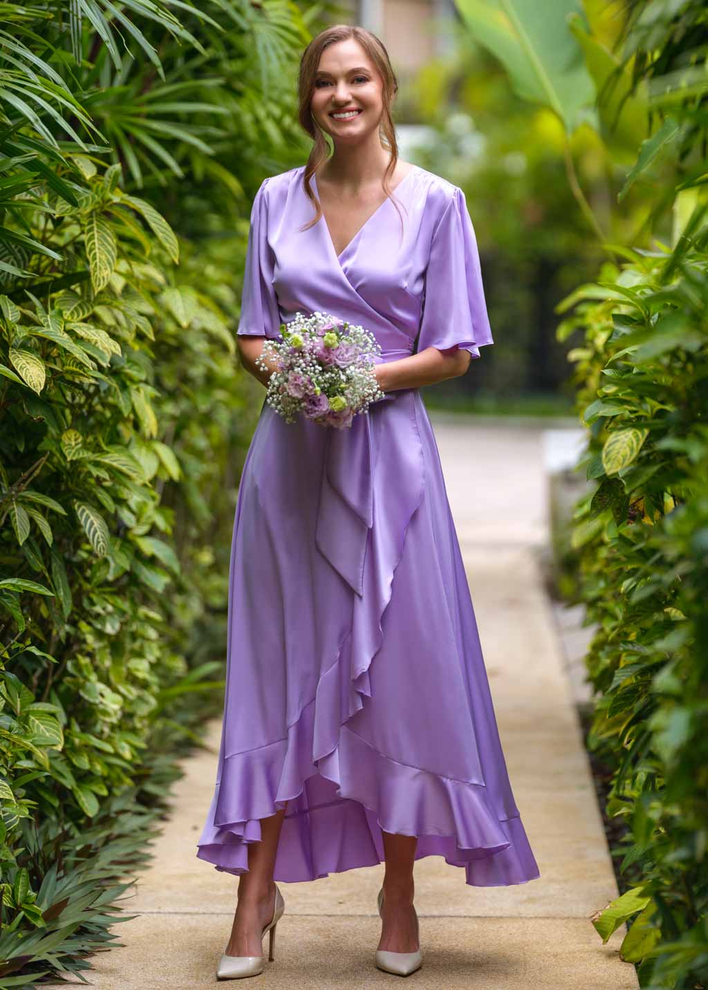 Lilac wrap silk dress