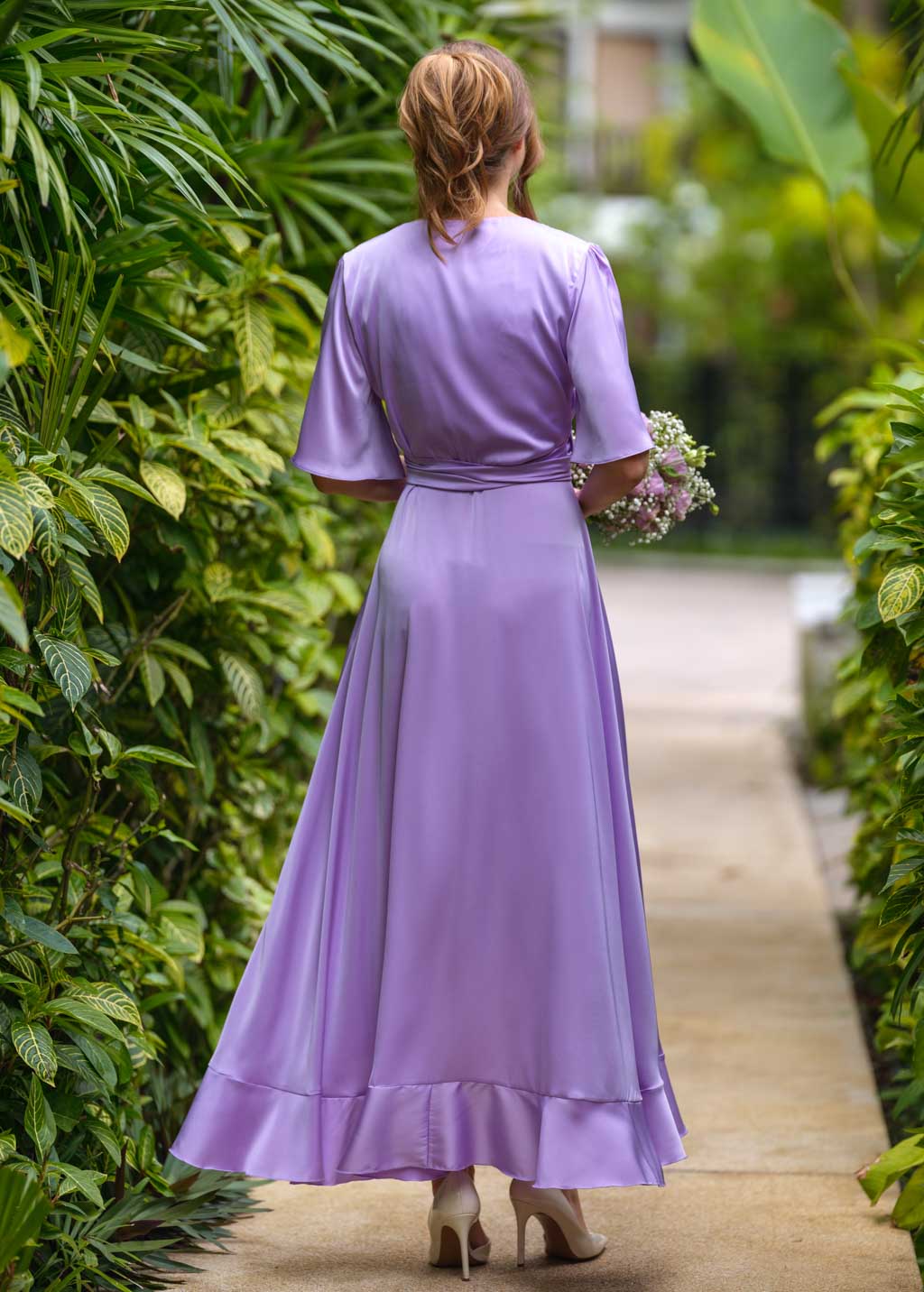 Lilac wrap silk dress