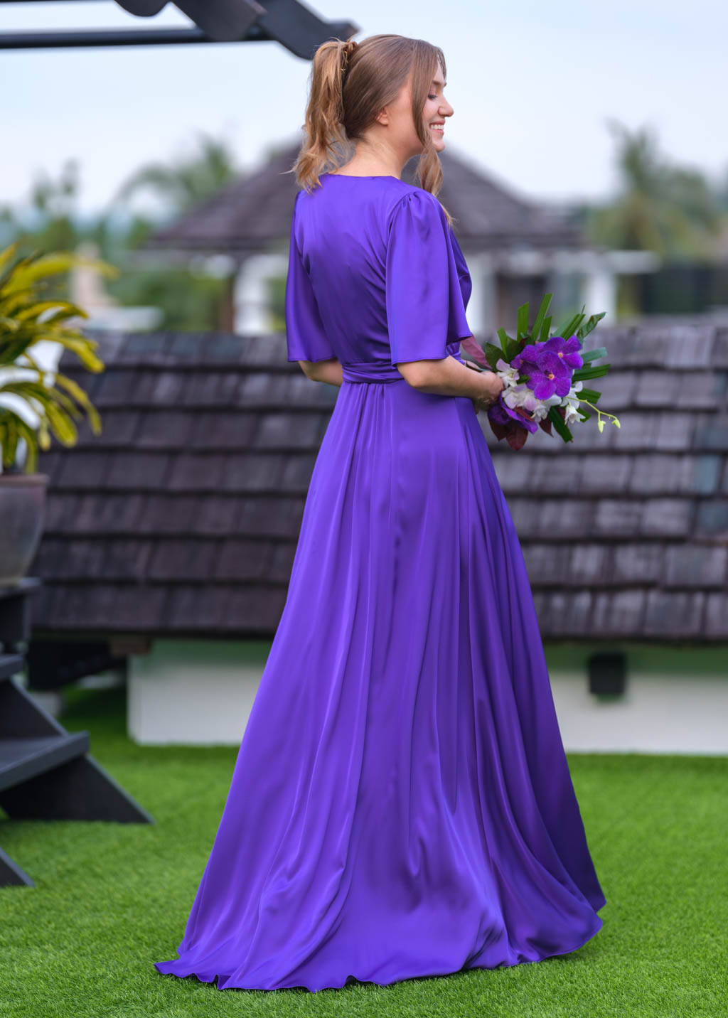 Purple wrap long dress