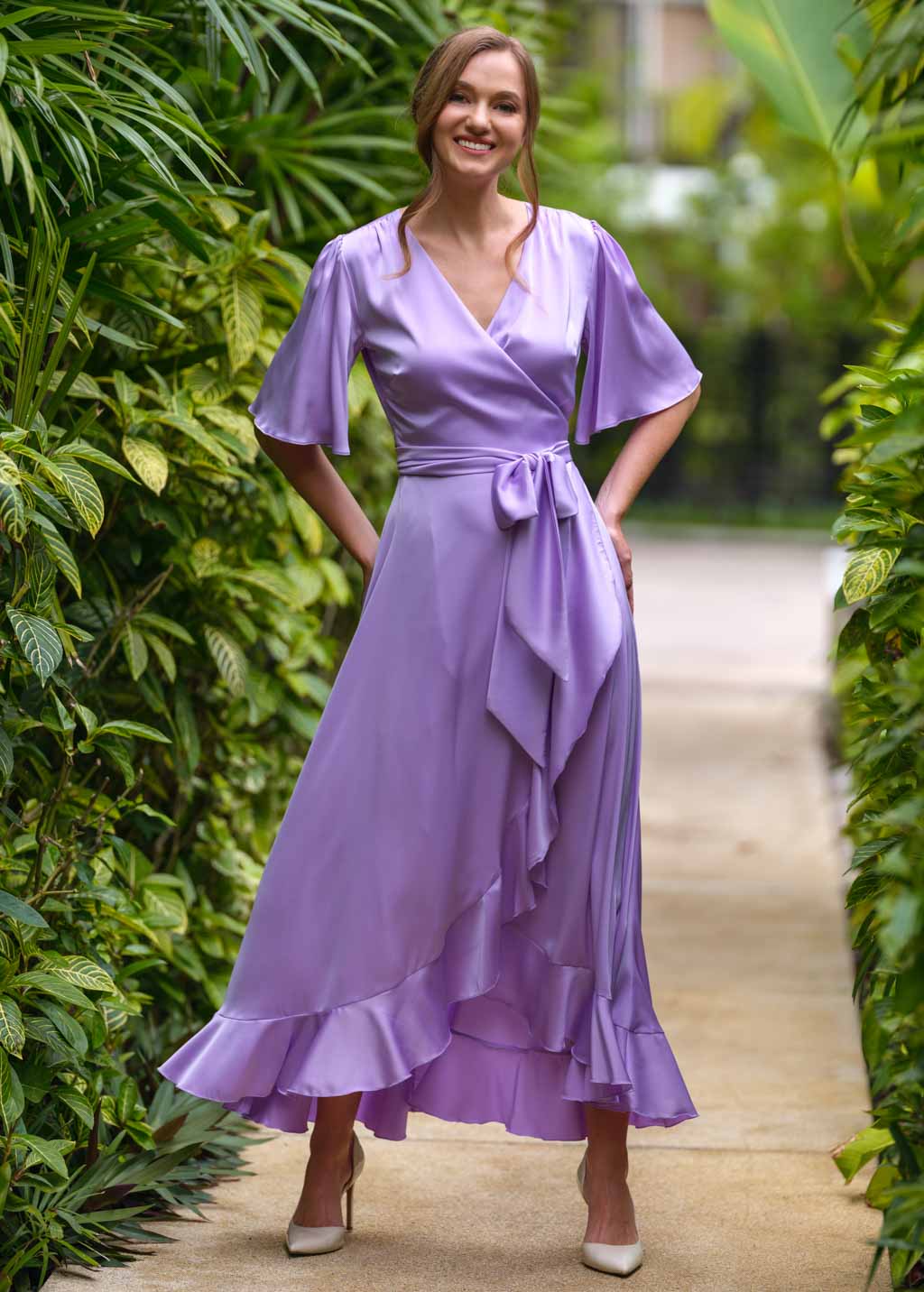 Lilac wrap silk dress