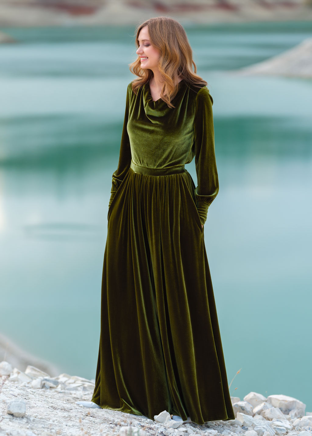 Olive velvet jumpsuit