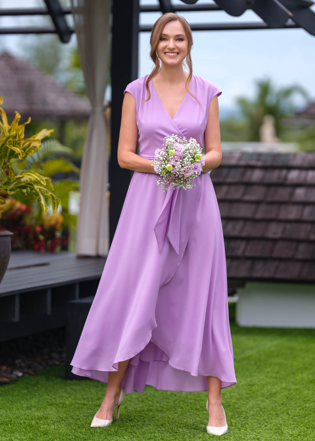 Lilac chiffon wrap dress