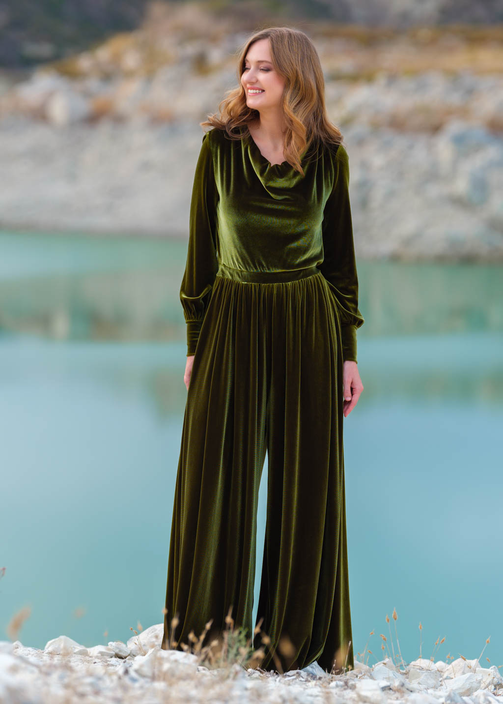 Olive velvet jumpsuit