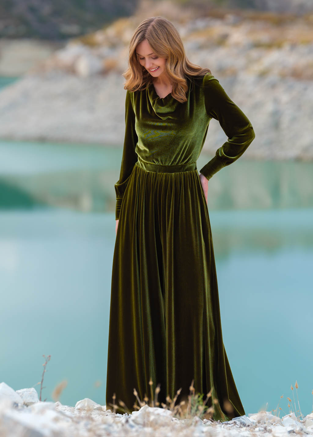 Olive velvet jumpsuit