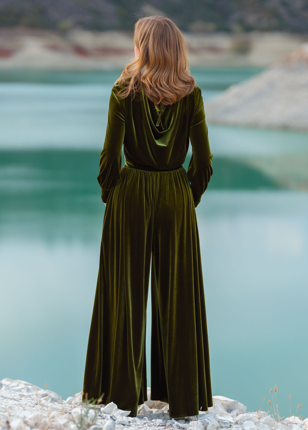 Olive velvet jumpsuit