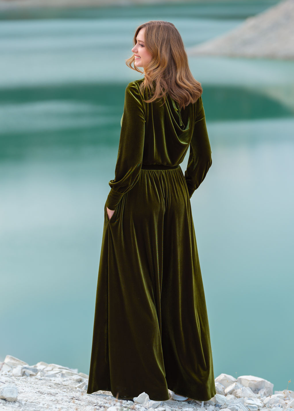 Olive velvet jumpsuit