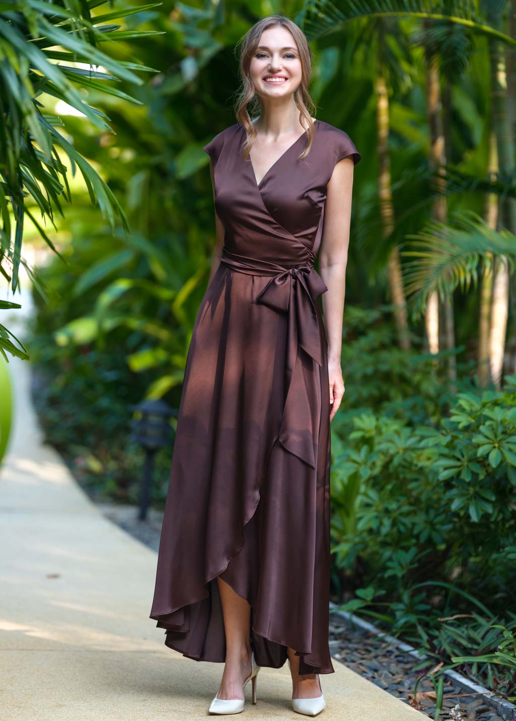 Chocolate brown romantic wrap dress