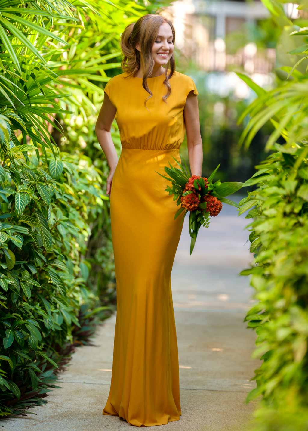 Honey yellow long slip dress