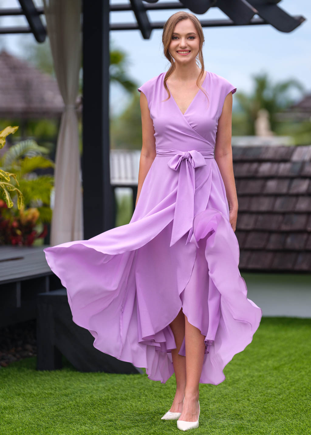 Lilac chiffon wrap dress