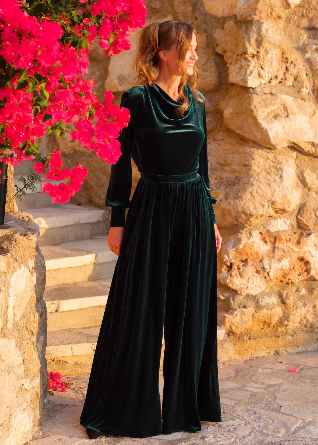 Emerald green velvet jumpsuit