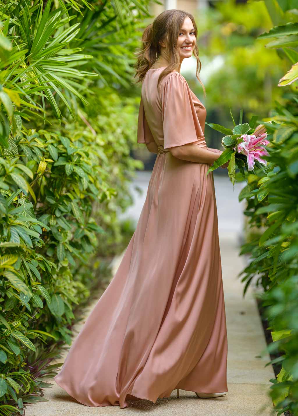 Rose gold wrap long dress