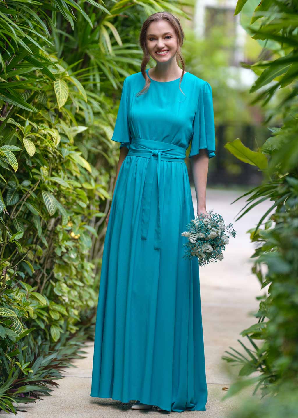 Turquoise long dress with belt