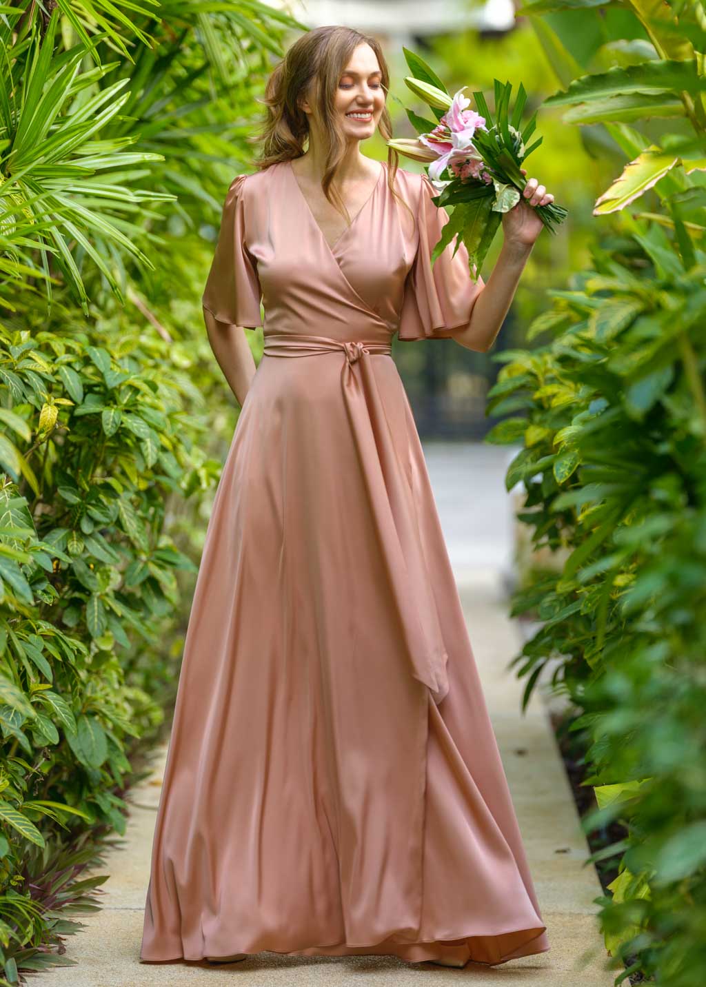 Rose gold wrap long dress