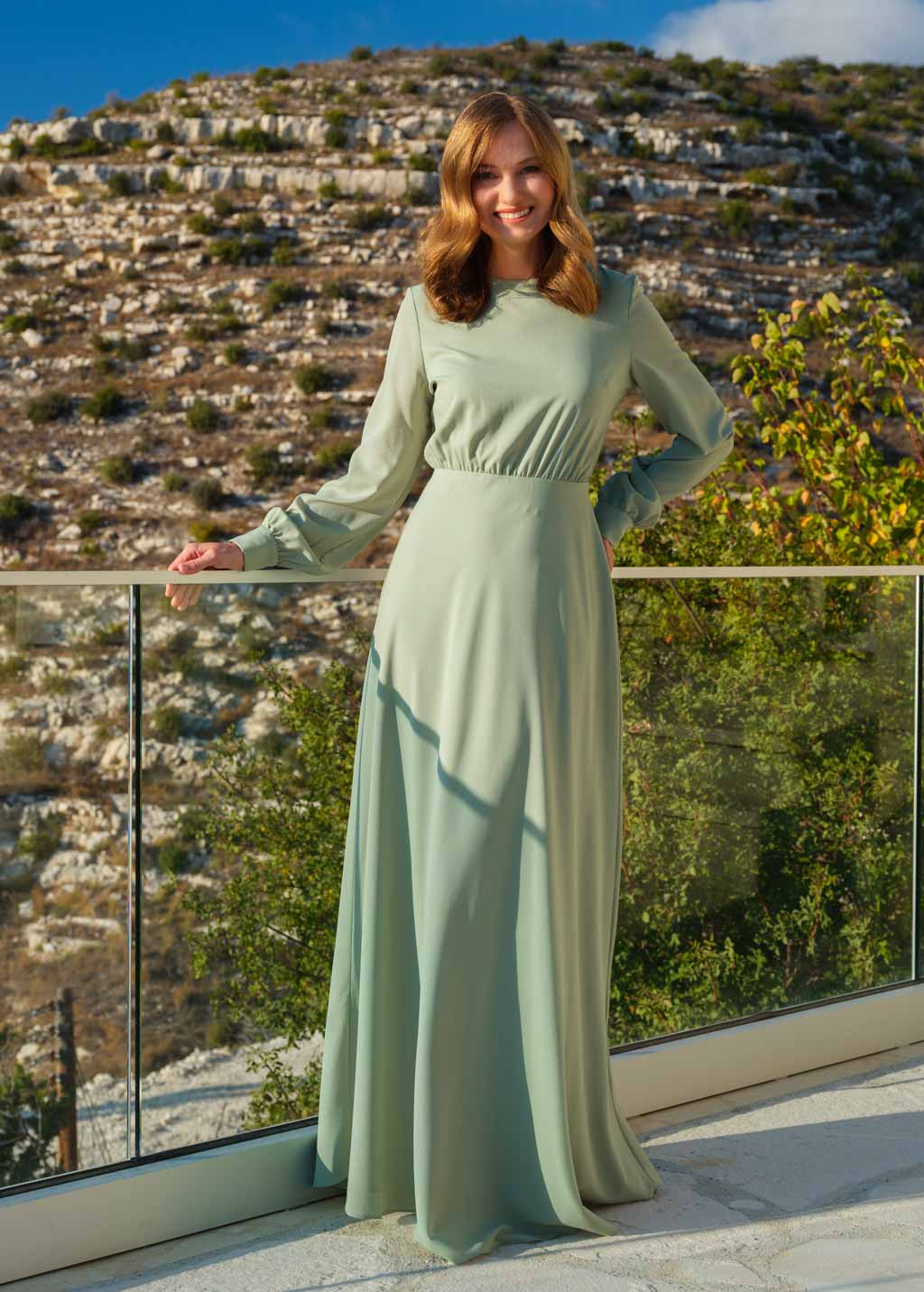 Sage green chiffon long dress