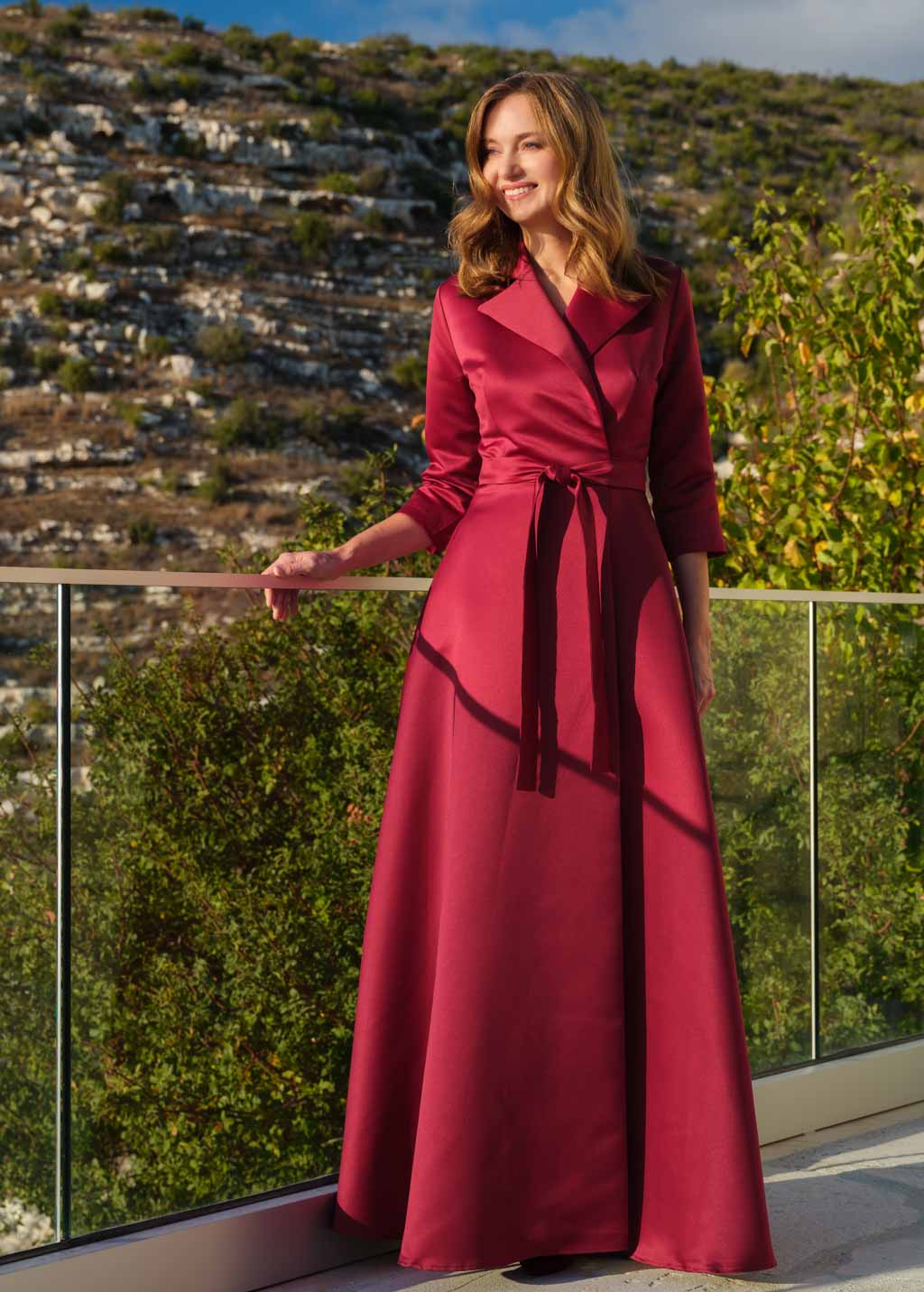 Burgundy wrap satin dress dress