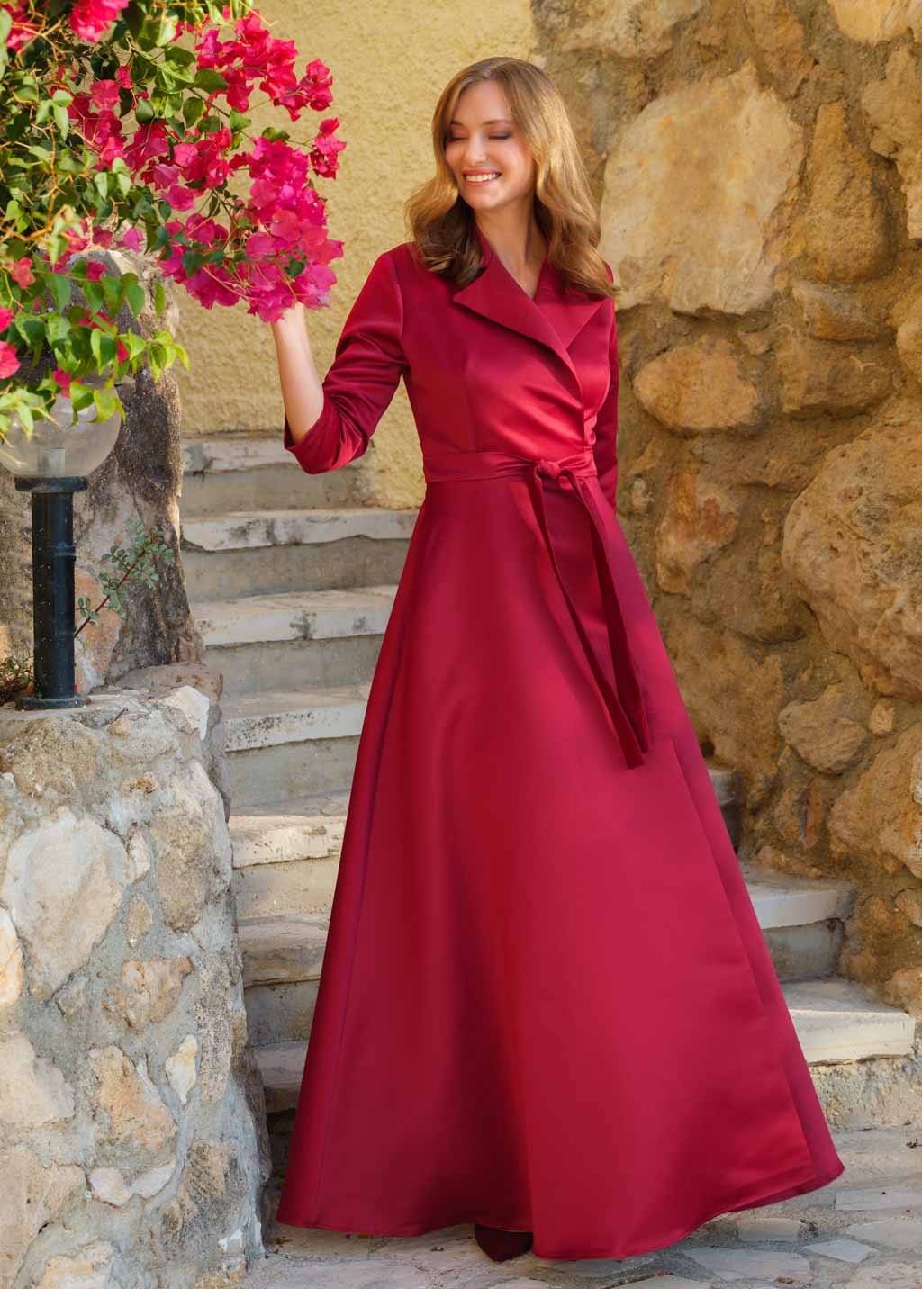 Burgundy wrap satin dress dress