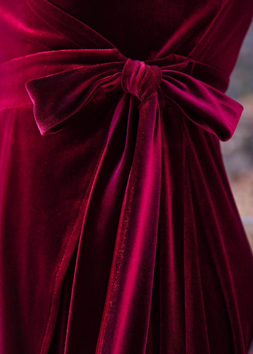 Burgundy velvet wrap dress