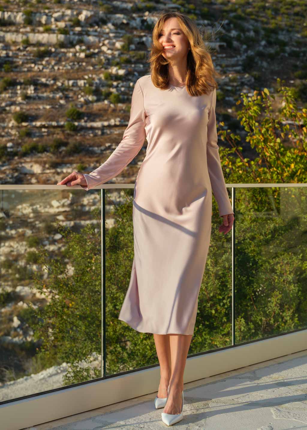 Elegant Long-Sleeve Silk Dress