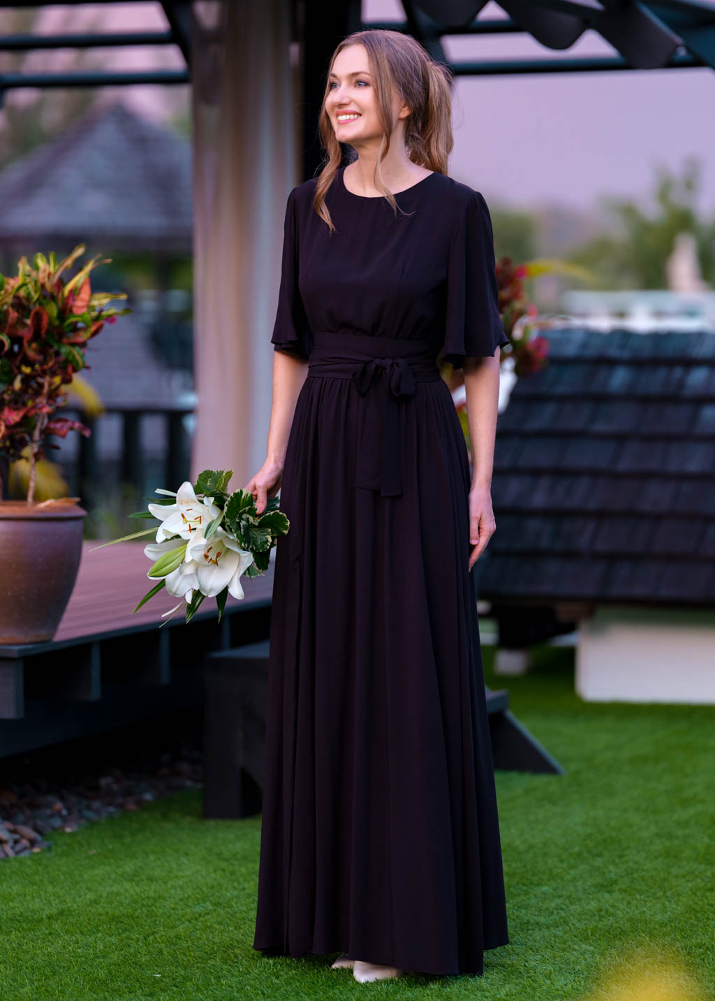 Black long dress with belt