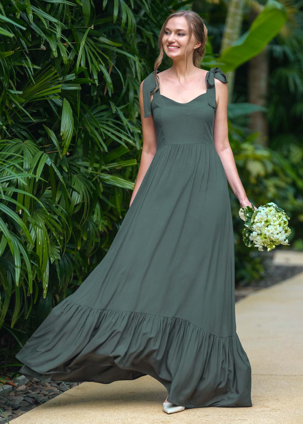 Dark green romantic long dress