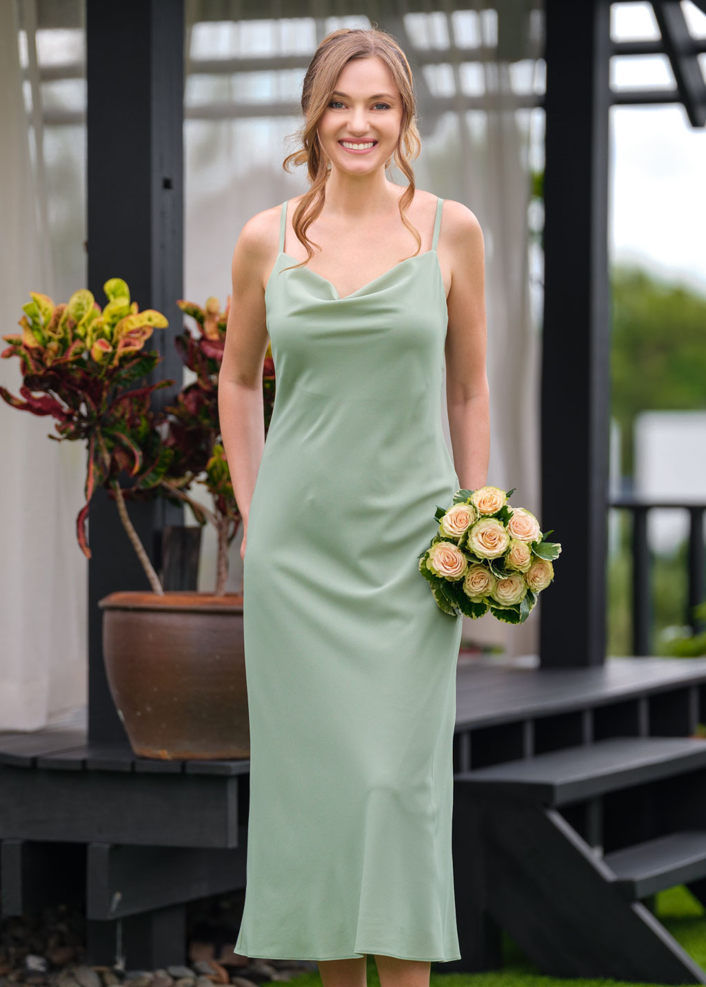 Sage green chiffon slip dress