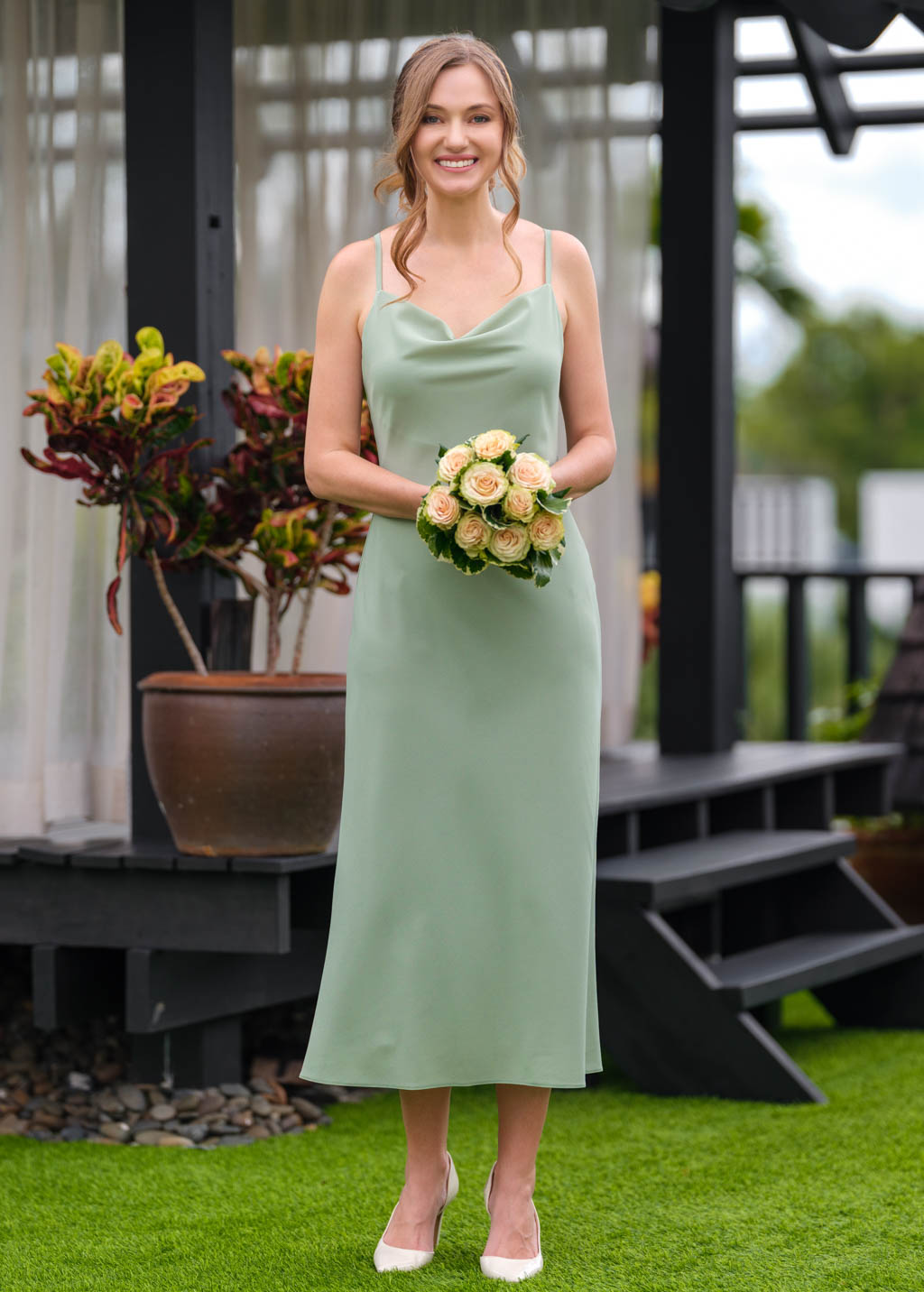 Sage green chiffon slip dress