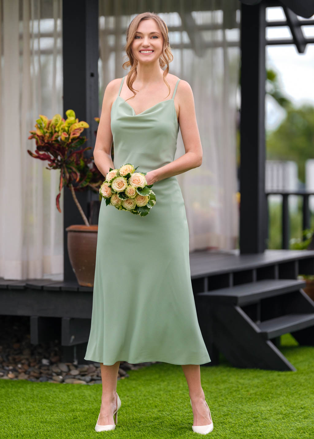 Sage green chiffon slip dress