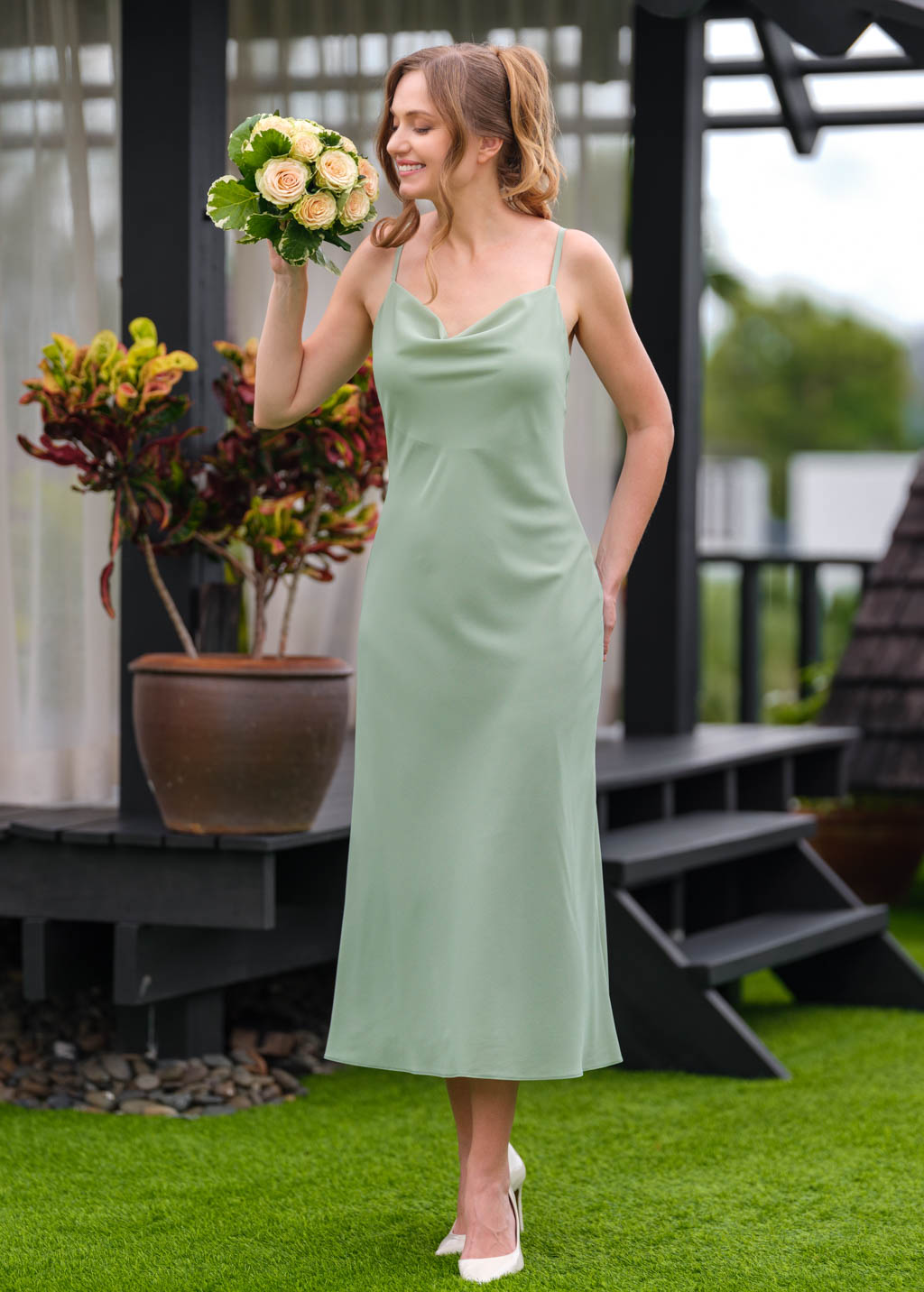 Sage green chiffon slip dress