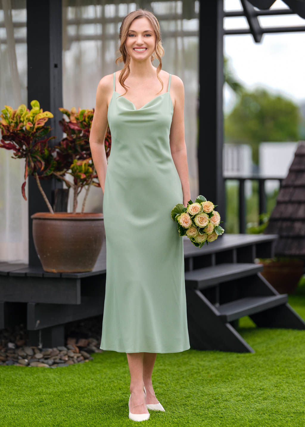 Sage green chiffon slip dress