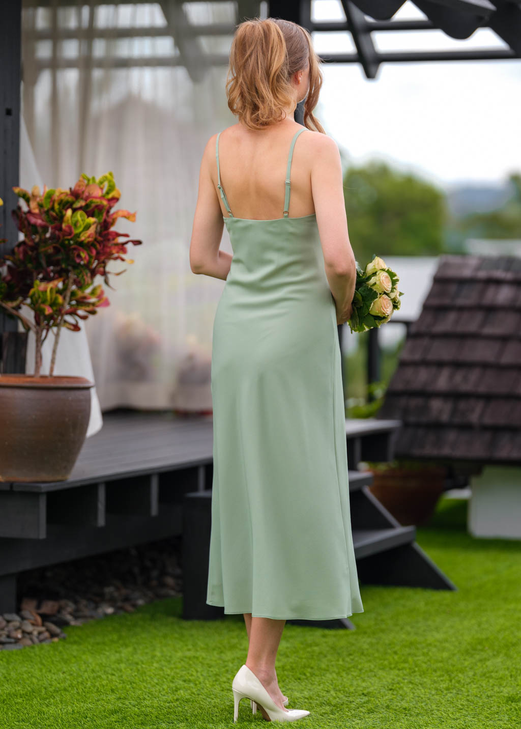 Sage green chiffon slip dress