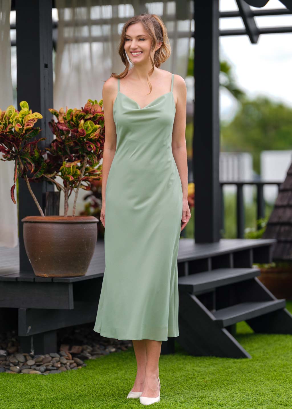 Sage green chiffon slip dress