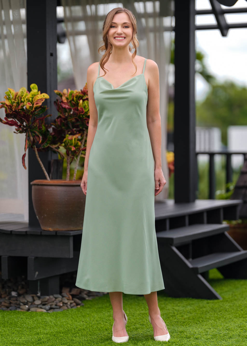 Sage green chiffon slip dress