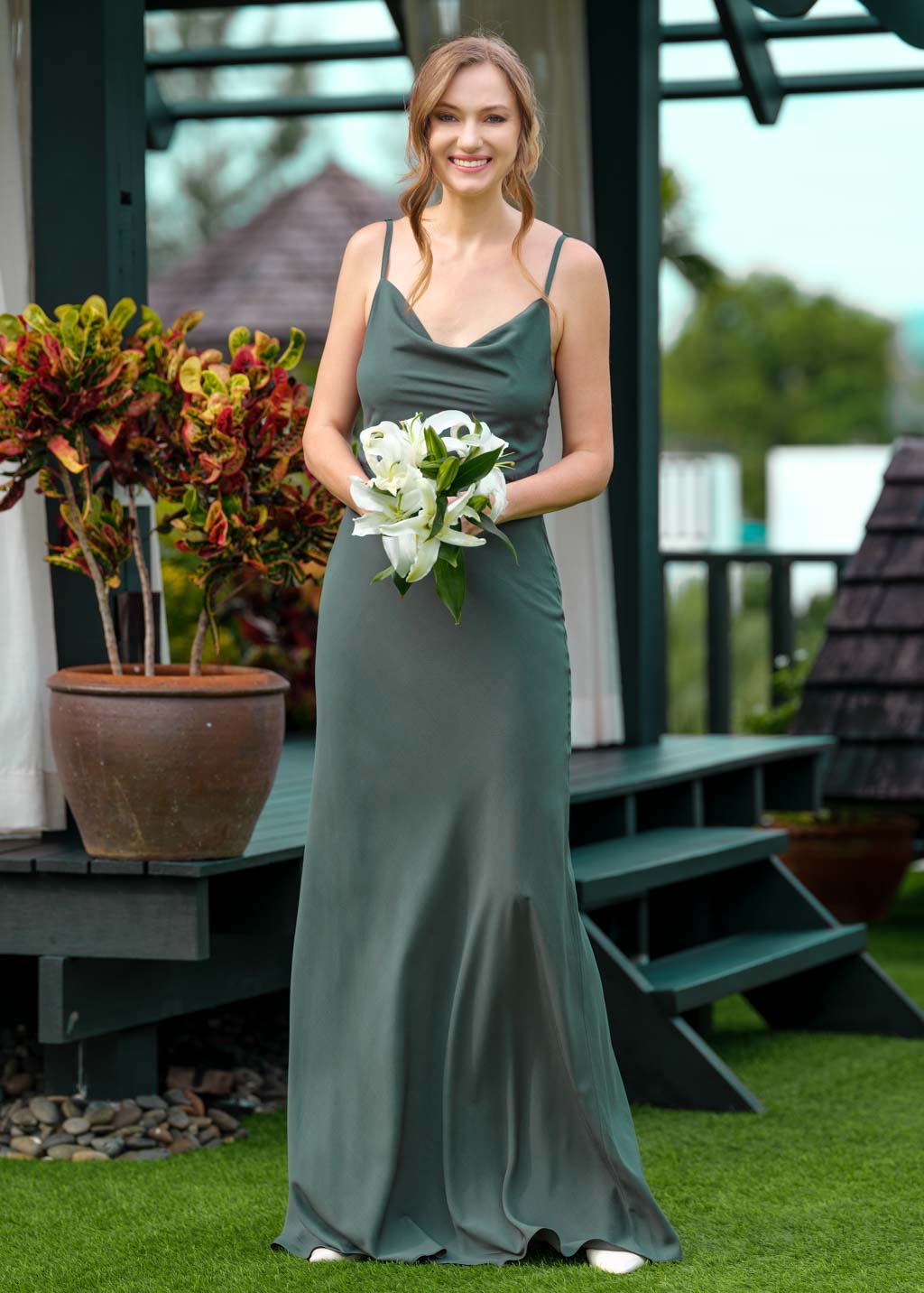 Dark green long slip dress