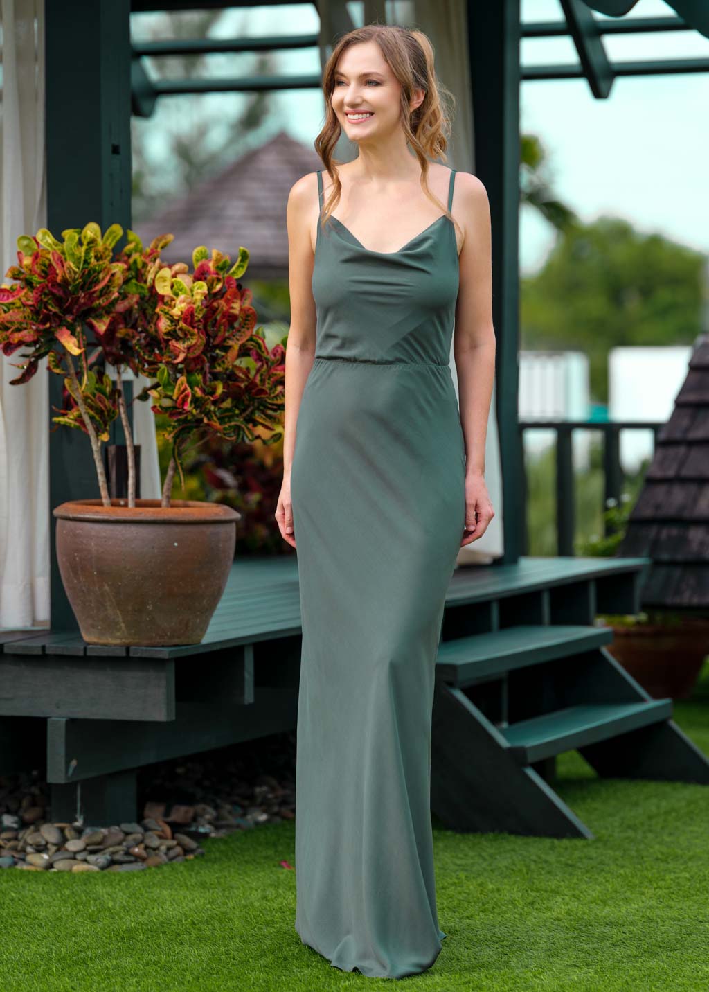 Dark green long slip dress