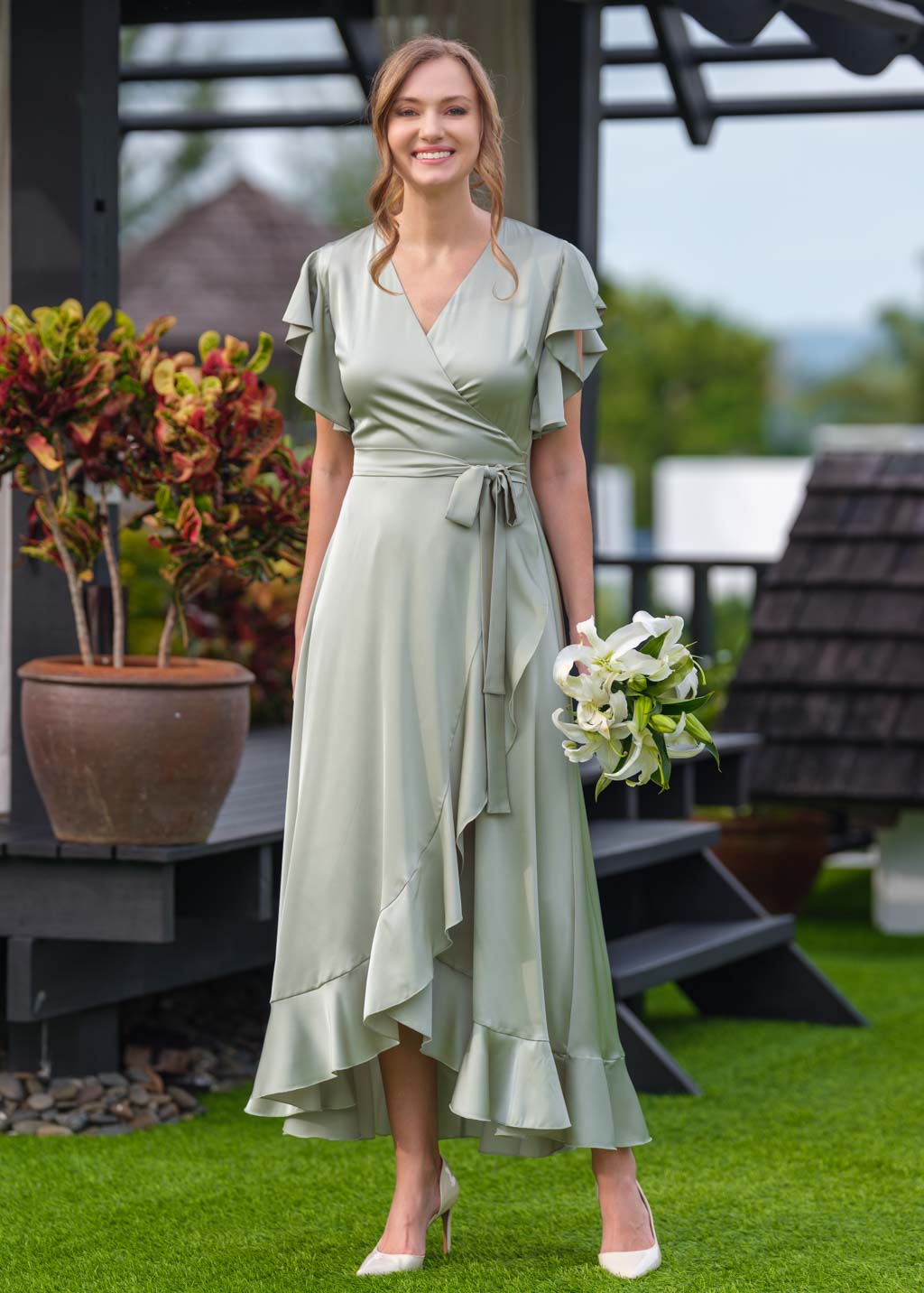 Moss green wrap dress