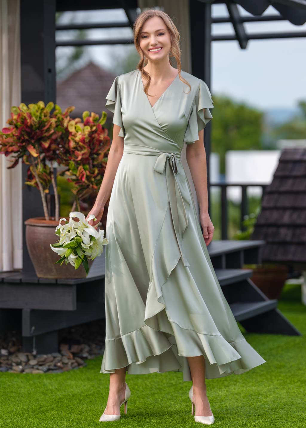 Moss green wrap dress