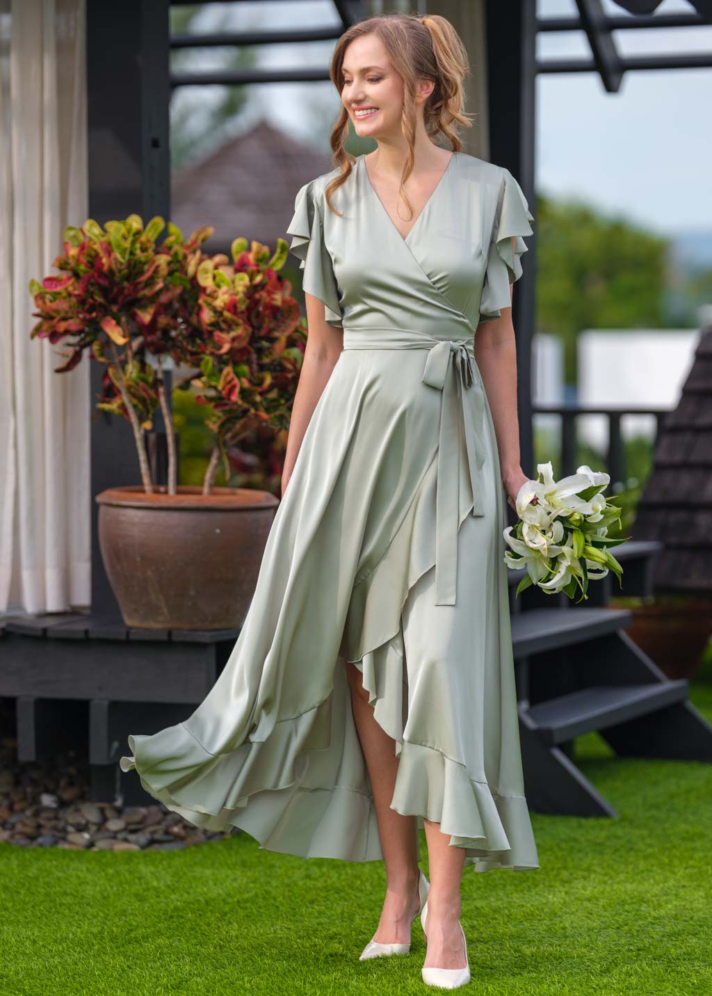 Moss green wrap dress