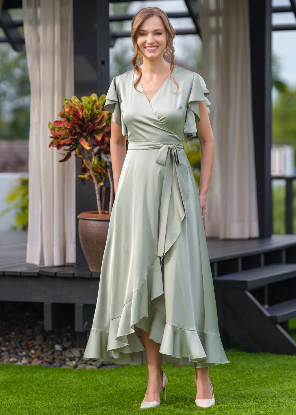 Moss green wrap dress