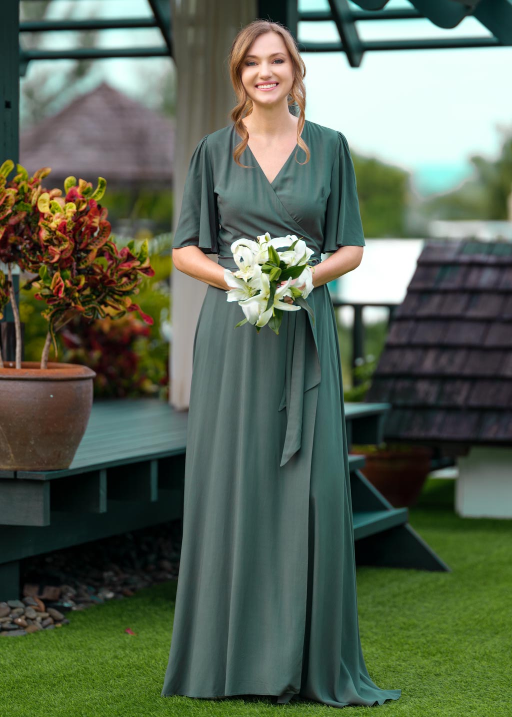 Dark Green romantic wrap dress