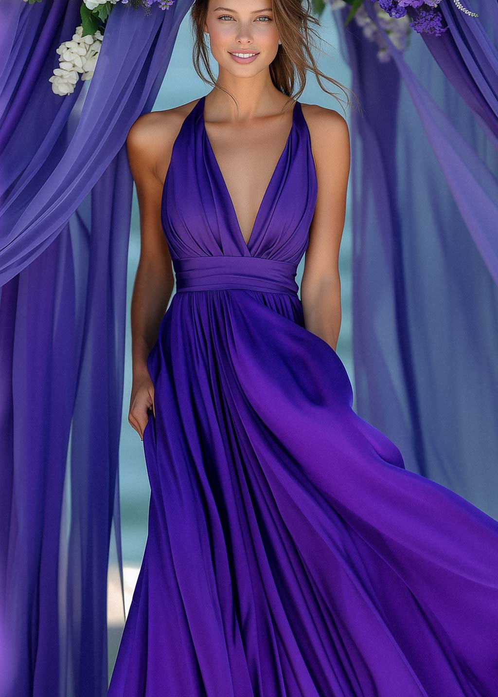 purple dress woman maxi dress long linen dress custom made long sleeve dress (799)