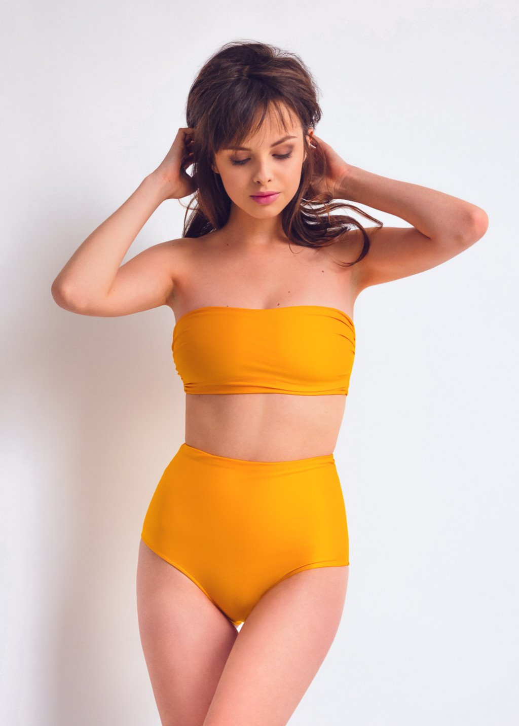 Yellow Bandeau Top And High Waist Bikini