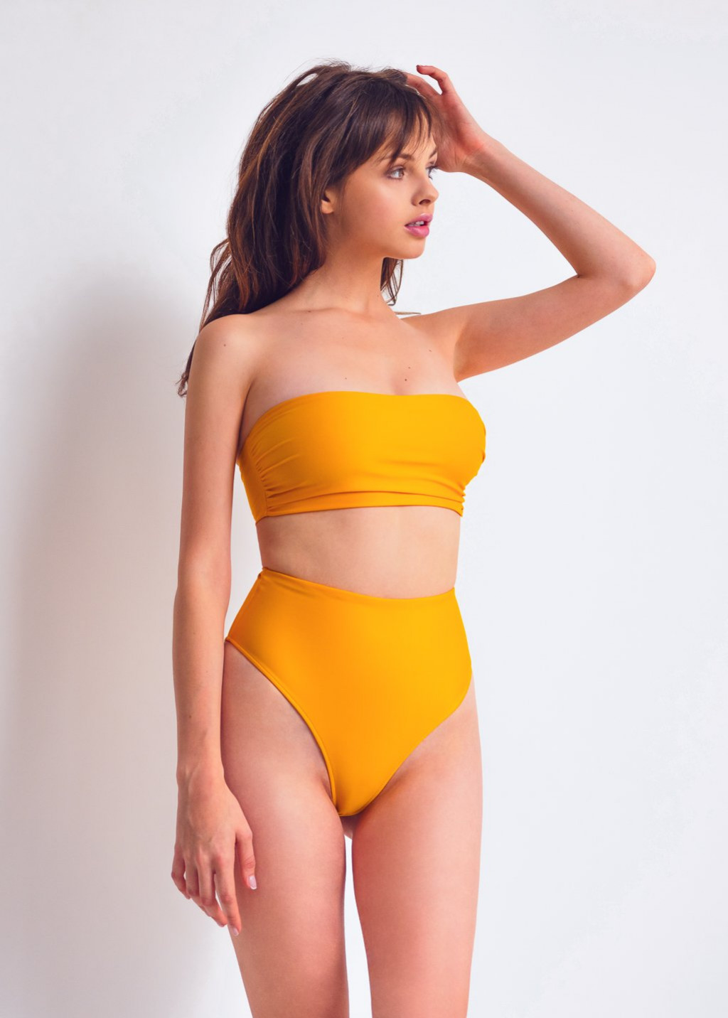 Yellow Bandeau Top And High-leg High Waist Bikini