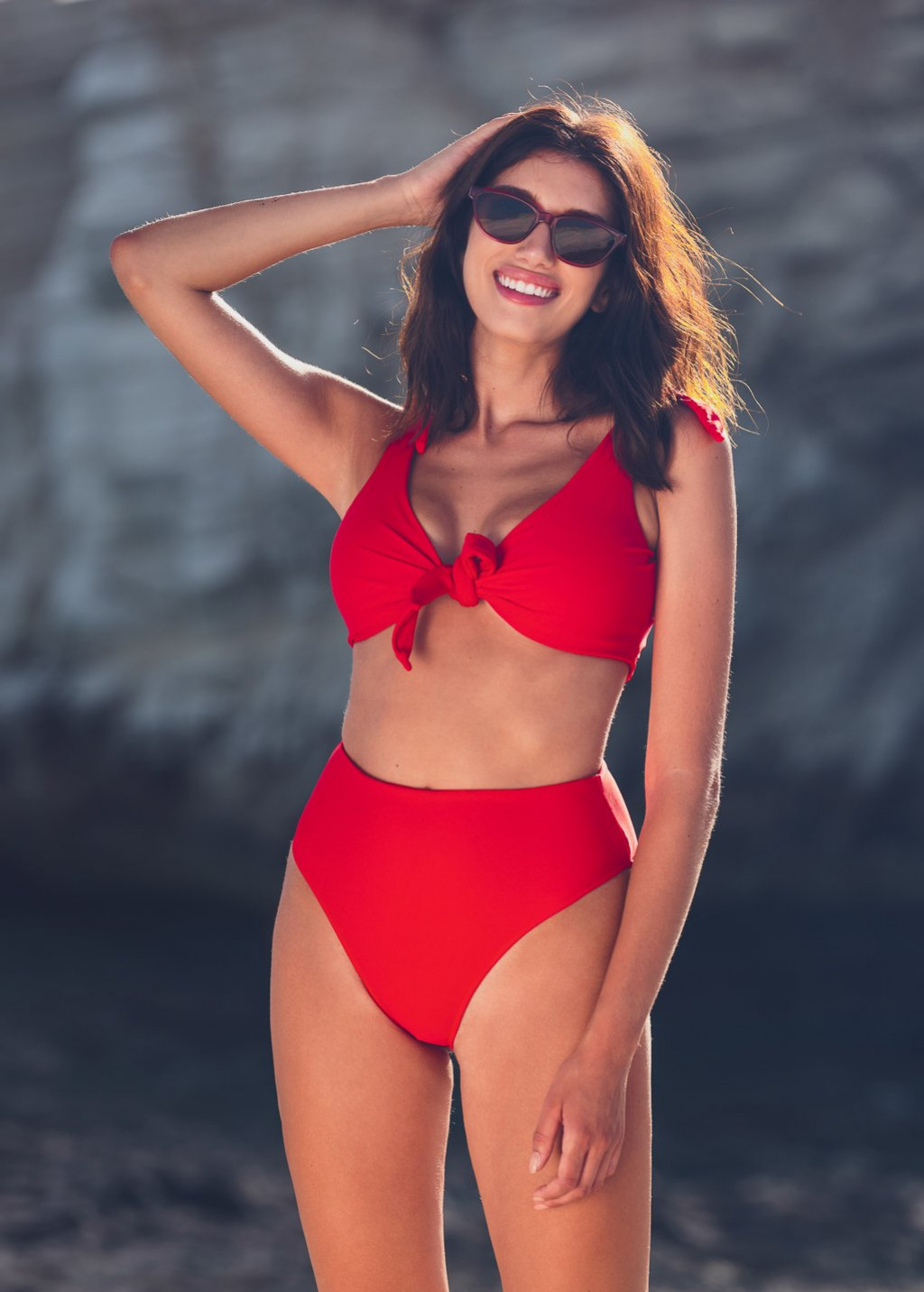 Red High-leg High Waist Bikini