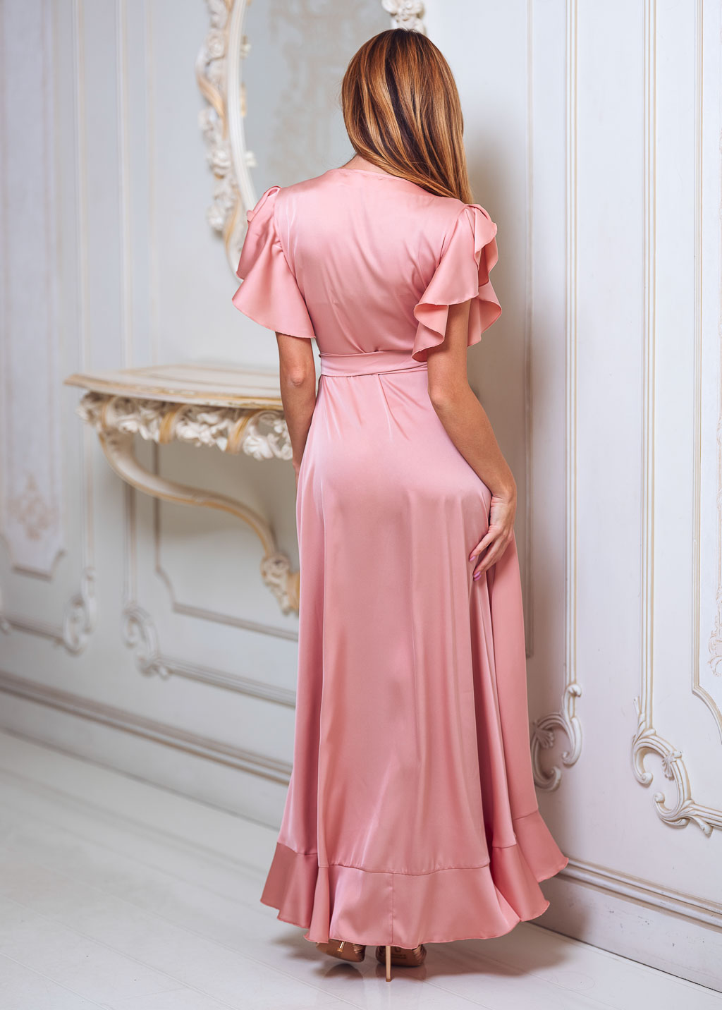 Blush pink wrap dress