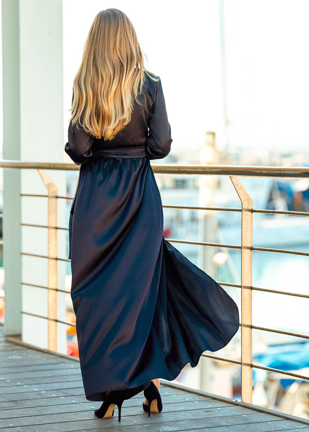 Black long wrap dress